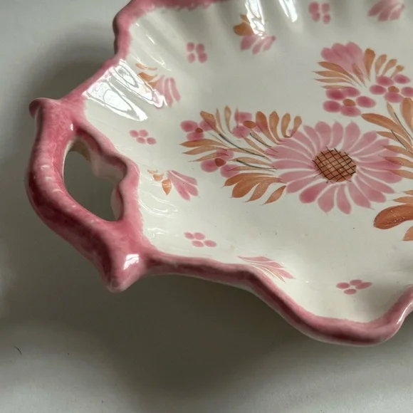 HB Quimper France Faience Camaieu Pink Floral Platter Tray With Handles - Picture 5 of 8